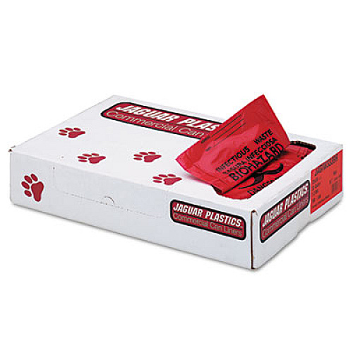Jaguar Plastics HEALTH CARE TRASH CAN LINERS, 33 GAL, 1.3 MIL, 33" X 39", RED, 150/CARTON (JAGIW3339R)