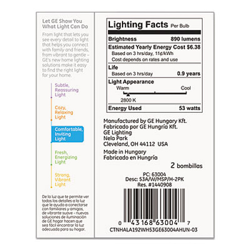 Halogen A-Line Bulb, A19, 75 W, 2/Pack (63004)