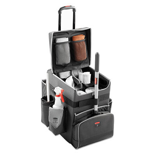 Rubbermaid Commercial Executive Quick Clean Janitorial Cart, Synthetic Fabric, 16 Compartments, 14.25" x 16.5" x 25", Dark Gray (1902465)