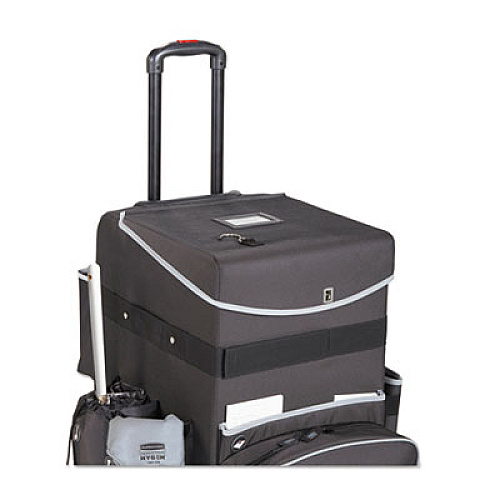 Rubbermaid Commercial Executive Quick Clean Janitorial Cart, Synthetic Fabric, 16 Compartments, 14.25" x 16.5" x 25", Dark Gray (1902465)