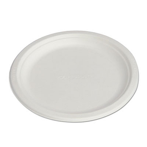 Eco-Products Renewable and Compostable Sugarcane Plates, 9" dia, Natural White, 500/Carton (EPP013)