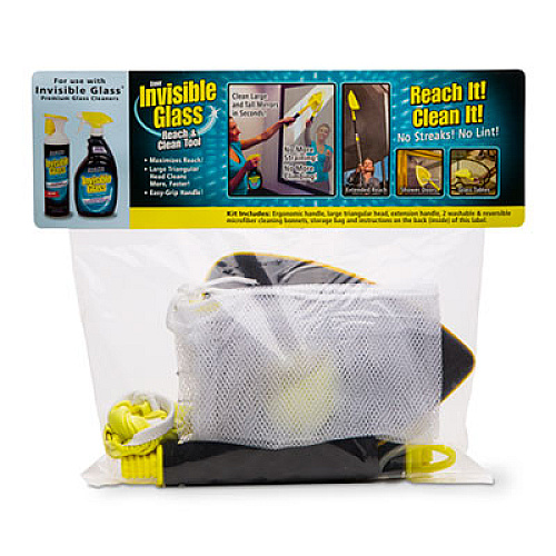 Invisible Glass Reach and Clean Tool, Handle/Cleaning Head/(2) Microfiber Bonnets/Bag, 4/Carton (95163)