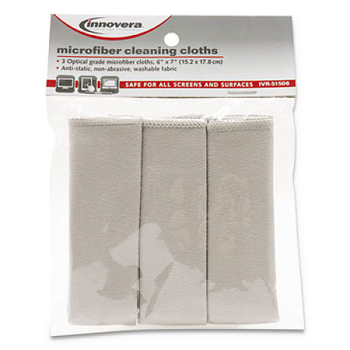 Innovera Microfiber Cleaning Cloths, 6" x 7", Gray, 3/Pack (IVR51506)