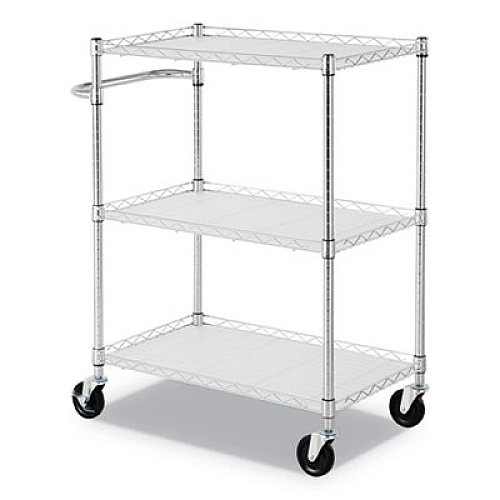 Alera 3-Shelf Wire Cart with Liners, 34.5w x 18d x 40h, Silver, 600-lb Capacity (ALESW333018SR)