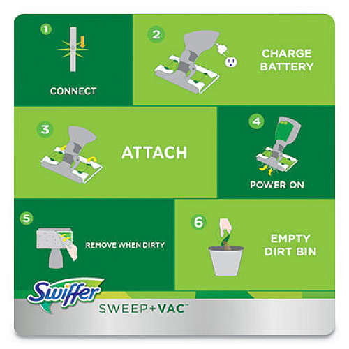 Swiffer Sweep + Vac Starter Kit with 8 Dry Cloths, 10" Cleaning Path, Green/Silver (92705KT)