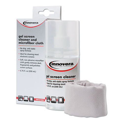 Innovera Anti-Static Gel Screen Cleaner, with Gray Microfiber Cloth, 4 oz Spray Bottle (IVR51520)
