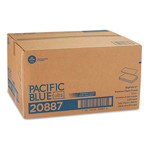 Georgia Pacific Professional Pacific Blue Ultra Folded Paper Towels, 1-Ply, 10.2 x 10.8, White, 220/Pack, 10 Packs/Carton (20887)