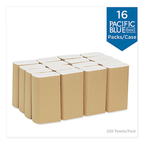 Georgia Pacific Professional Pacific Blue Basic Folded Paper Towel, 1-Ply, 9.2 x 9.4, White, 250/Pack, 16 Packs/Carton (20204)
