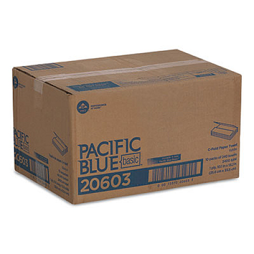 Georgia Pacific Professional Pacific Blue Basic C-Fold Paper Towels, 1-Ply, 10.1 x 13.2, White, 240/Pack, 10 Packs/Carton (20603)