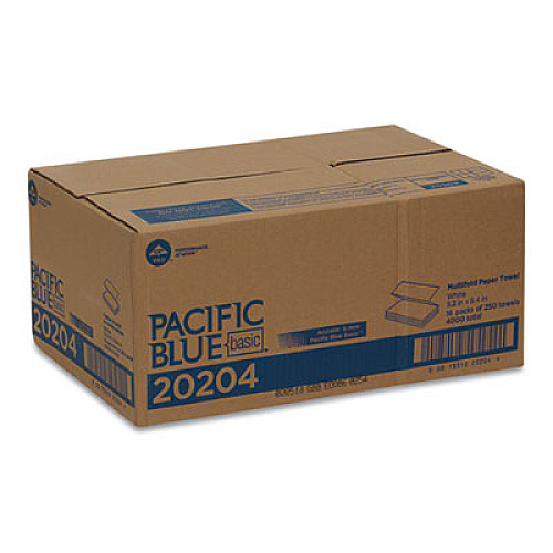 Georgia Pacific Professional Pacific Blue Basic Folded Paper Towel, 1-Ply, 9.2 x 9.4, White, 250/Pack, 16 Packs/Carton (20204)