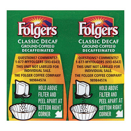 Folgers Coffee, Classic Roast Decaffeinated, 9/10oz Vacket Pack, 42/Carton (06927)