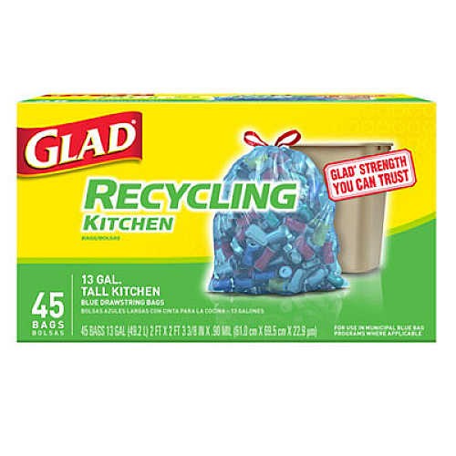 Glad Tall Kitchen Blue Recycling Bags, 13 gal, 0.9 mil, Blue, 180/Carton (78542)