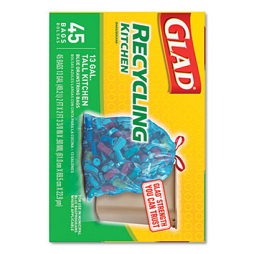 Glad Tall Kitchen Blue Recycling Bags, 13 gal, 0.9 mil, Blue, 180/Carton (78542)
