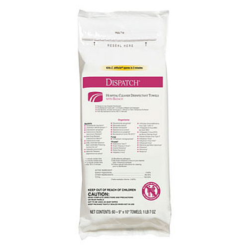 Clorox Healthcare Dispatch Cleaner Disinfectant Towels with Bleach, 9 x 10, 60/Pack, 12 Pks/Carton (69260)