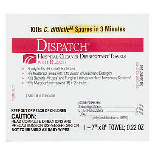 Clorox Healthcare 69101 Dispatch Hospital Cleaner Disinfectant Towels with Bleach