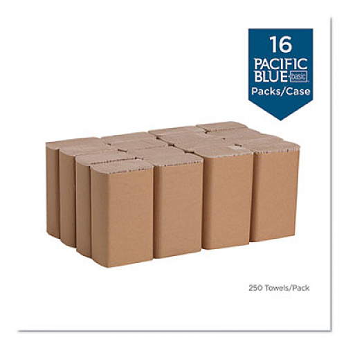 Georgia Pacific Professional Pacific Blue Basic M-Fold Paper Towels, 1-Ply, 9.2 x 9.4, Brown, 250/Pack, 16 Packs/Carton (23304)