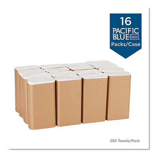 Georgia Pacific Professional Pacific Blue Basic M-Fold Paper Towels, 1-Ply, 9.2 x 9.4, White, 250/Pack, 16 Packs/Carton (24590)