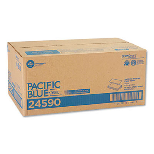 Georgia Pacific Professional Pacific Blue Basic M-Fold Paper Towels, 1-Ply, 9.2 x 9.4, White, 250/Pack, 16 Packs/Carton (24590)