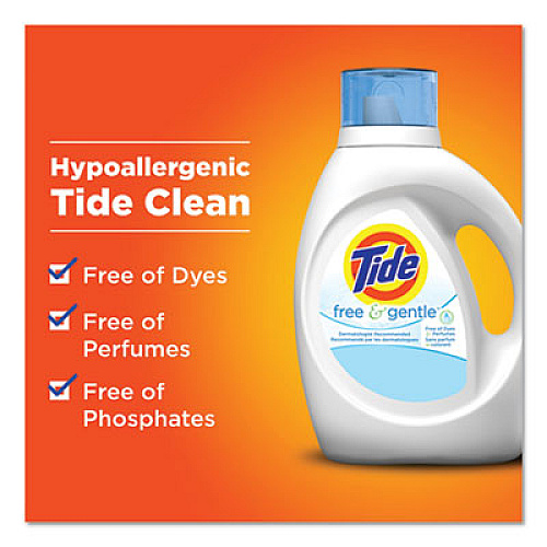 Tide Free and Gentle Liquid Laundry Detergent, 64 Loads, 92 oz Bottle, 4/Carton (41829)