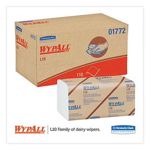 WypAll L10 SANI-PREP Dairy Towels, POP-UP Box, 1-Ply,  9 x 10.5, White, 110/Pack, 18 Packs/Carton (01772)