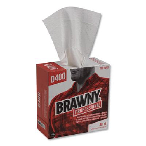 Brawny Professional Medium Duty Premium DRC Wipers, 1-Ply, 9.25 x 16.3, Unscented, White, 90/Box (2007003)