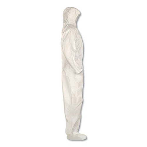 KleenGuard A80 Coveralls with Head/Foot Covering, Saranex 23-P/Cloth, 4X-Large, White, 10/Carton (45667)