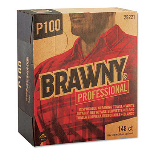 Brawny Professional Light Duty Paper Wipers, 2-Ply, 8 x 12.5, White, 148/Box, 20 Boxes/Carton (29221)