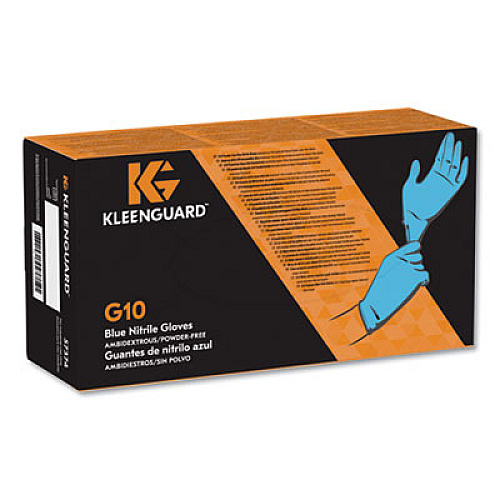 KleenGuard G10 Blue Nitrile Gloves, Powder-Free, Blue, 242 mm Length, X-Large, 90/Box (57374)