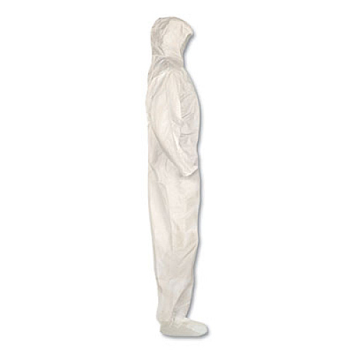 KleenGuard A80 Elastic-Cuff Hood and Boot Coveralls, Large, White, 12/Carton (45663)