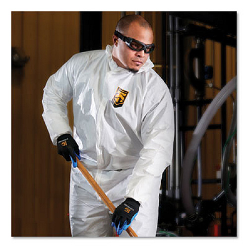 KleenGuard A80 Coveralls with Head/Foot Covering, Saranex 23-P/Cloth, 4X-Large, White, 10/Carton (45667)