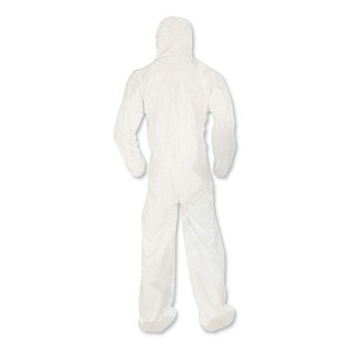 KleenGuard A80 Coveralls with Head/Foot Covering, Saranex 23-P/Cloth, 4X-Large, White, 10/Carton (45667)