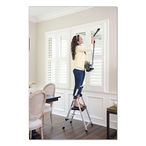 Louisville ALUMINUM STEP STOOL LADDER, 2-STEP, 225 LB CAPACITY, 18.5W X 23.5 SPREAD X 38.5H, SILVER (BXL226002)