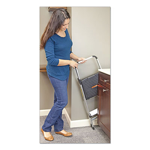 Louisville ALUMINUM STEP STOOL LADDER, 2-STEP, 225 LB CAPACITY, 18.5W X 23.5 SPREAD X 38.5H, SILVER (BXL226002)