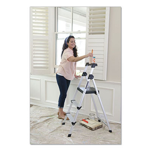 Louisville ALUMINUM STEP STOOL LADDER, 3-STEP, 225 LB CAPACITY, 20W X 31 SPREAD X 47H, SILVER (BXL226003S)