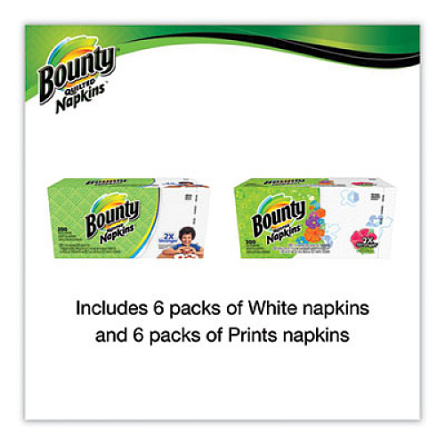 Bounty Quilted Napkins, 1-Ply, 12.1 x 12, Assorted - Print or White, 200/Pack (34885)