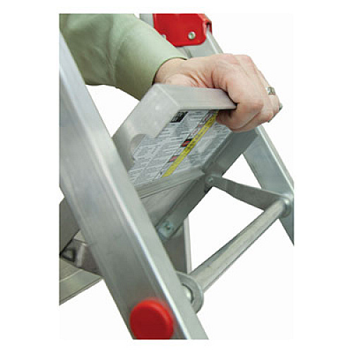 Louisville ALUMINUM EURO PLATFORM LADDER, 8 FT WORKING HEIGHT, 200 LBS CAPACITY, 4 STEP, ALUMINUM/RED (L234604)