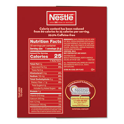 Nestl No-Sugar-Added Hot Cocoa Mix Envelopes, Rich Chocolate, 0.28 oz Packet, 30/Box (61411)