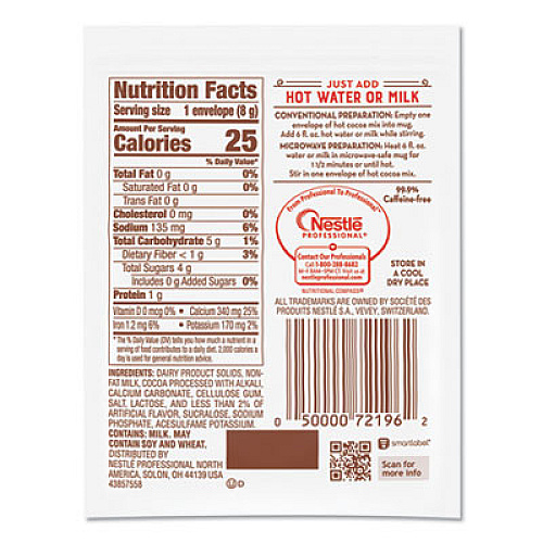 Nestl No-Sugar-Added Hot Cocoa Mix Envelopes, Rich Chocolate, 0.28 oz Packet, 30/Box (61411)