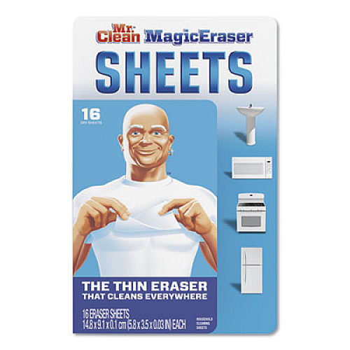 Mr. Clean MAGIC ERASER SHEETS, 3.5" X 5.8" X 0.03", WHITE, 16/PACK, 8 PACK/CARTON (90618CT)