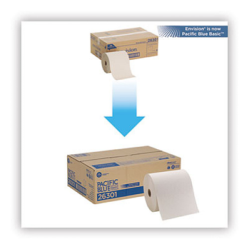 Georgia Pacific Professional Pacific Blue Basic Recycled Nonperforated Paper Towel Rolls, 1-Ply, 7.78 x 800 ft, Brown, 6 Rolls/Carton (26301)