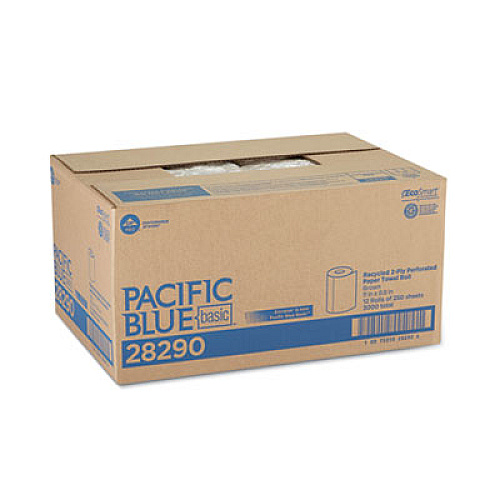 Georgia Pacific Professional Pacific Blue Basic Jumbo Perforated Kitchen Roll Paper Towels, 2-Ply, 11 x 8.8, Brown, 250/Roll, 12 Rolls/Carton (28290)