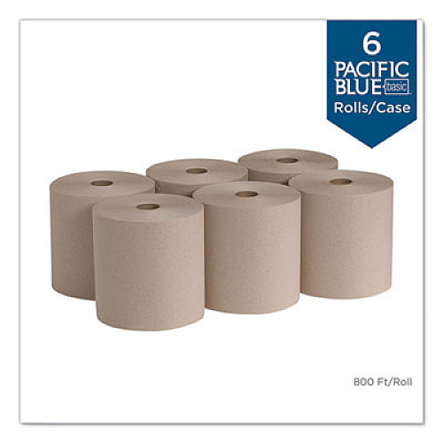 Georgia Pacific Professional Pacific Blue Basic Recycled Nonperforated Paper Towel Rolls, 1-Ply, 7.78 x 800 ft, Brown, 6 Rolls/Carton (26301)