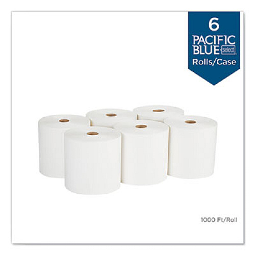 Georgia Pacific Professional Pacific Blue Basic Recycled Nonperforated Paper Towel Rolls, 1-Ply, 7.78 x 1,000 ft, White, 6 Rolls/Carton (26100)