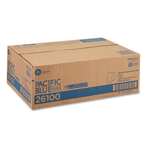 Georgia Pacific Professional Pacific Blue Basic Recycled Nonperforated Paper Towel Rolls, 1-Ply, 7.78 x 1,000 ft, White, 6 Rolls/Carton (26100)