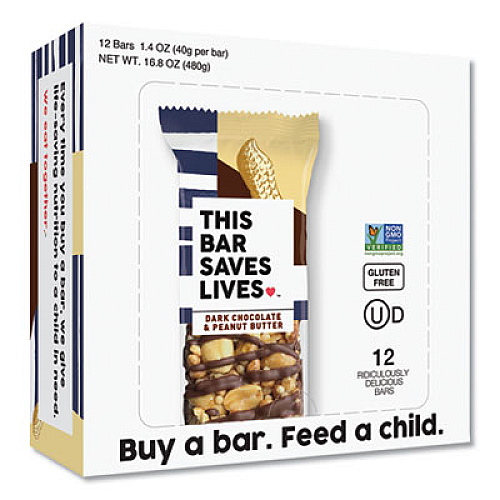 THIS BAR SAVES LIVES Snackbars, Dark Chocolate and Peanut Butter, 1.4 oz, 12/Box (00447BX)