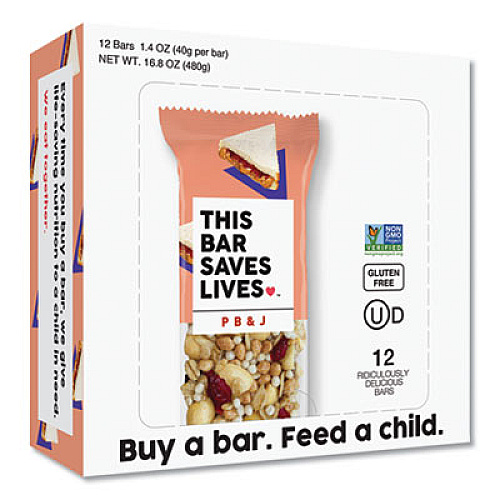 THIS BAR SAVES LIVES Snackbars, PBandJ, 1.4 oz, 12/Box (00473BX)