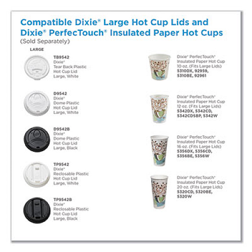 Dixie RECLOSABLE LIDS FOR 12 AND 16 OZ HOT CUPS, WHITE, 100 LIDS/PACK, 10 PACKS/CARTON (TP9542CT)