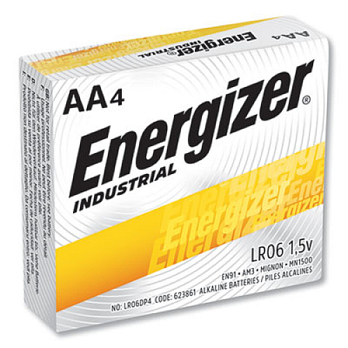 Energizer Industrial Alkaline AA Batteries, 1.5 V, 4/Pack, 6 Packs/Box (EN91)