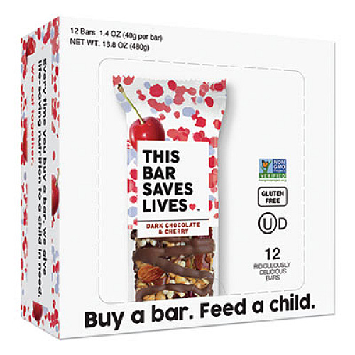 THIS BAR SAVES LIVES Snackbars, Dark Chocolate and Cherry, 1.4 oz, 12/Box (00443BX)