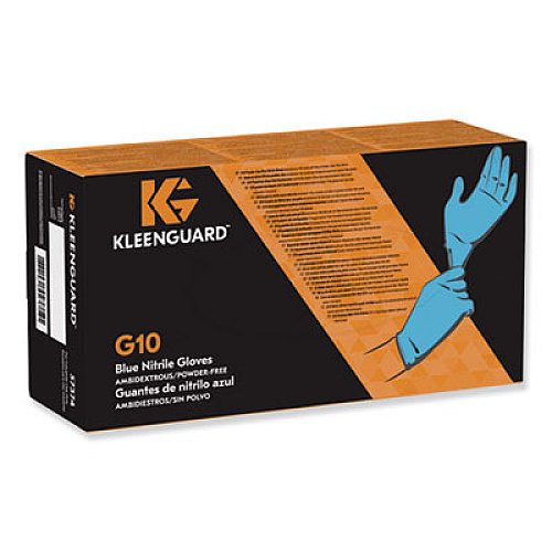 KleenGuard G10 Blue Nitrile Gloves, Powder-Free, Blue, 242 mm Length, Medium, 100/Box (57372)